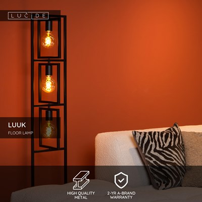Lucide LUUK - Floor lamp - 3xE27 - Black